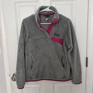Patagonia Gray and Pink Fleece Pullover